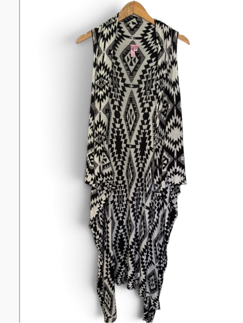 Dolled Up Black & White Aztec Asymmetrical Sleeveless Duster